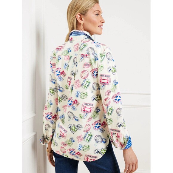 NWT Talbots MODERN CLASSIC SHIRT - PASSPORT STAMPS Paper Weight Size S - Picture 2 of 7
